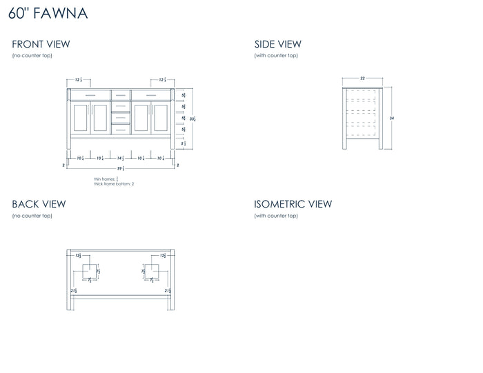 Fawna 60" Gray Double Bowls Bathroom Cabinet