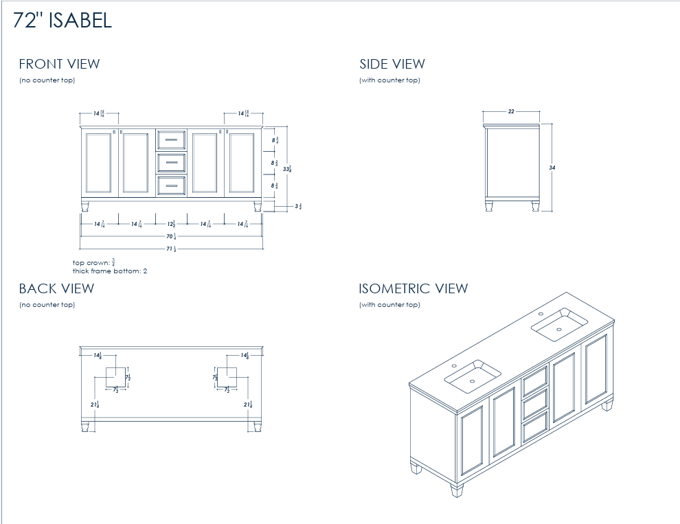Isabel 72" Gray Double Bowls Bathroom Cabinet