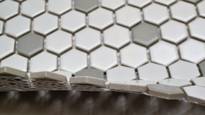 1" Poka Dot Hex (white & gray)
