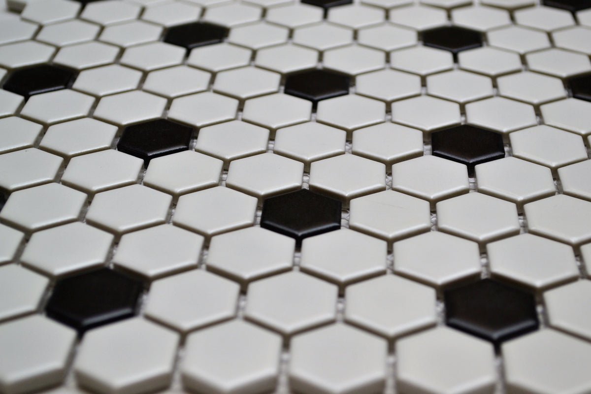 1"  Poka Dot Hex (white & black)