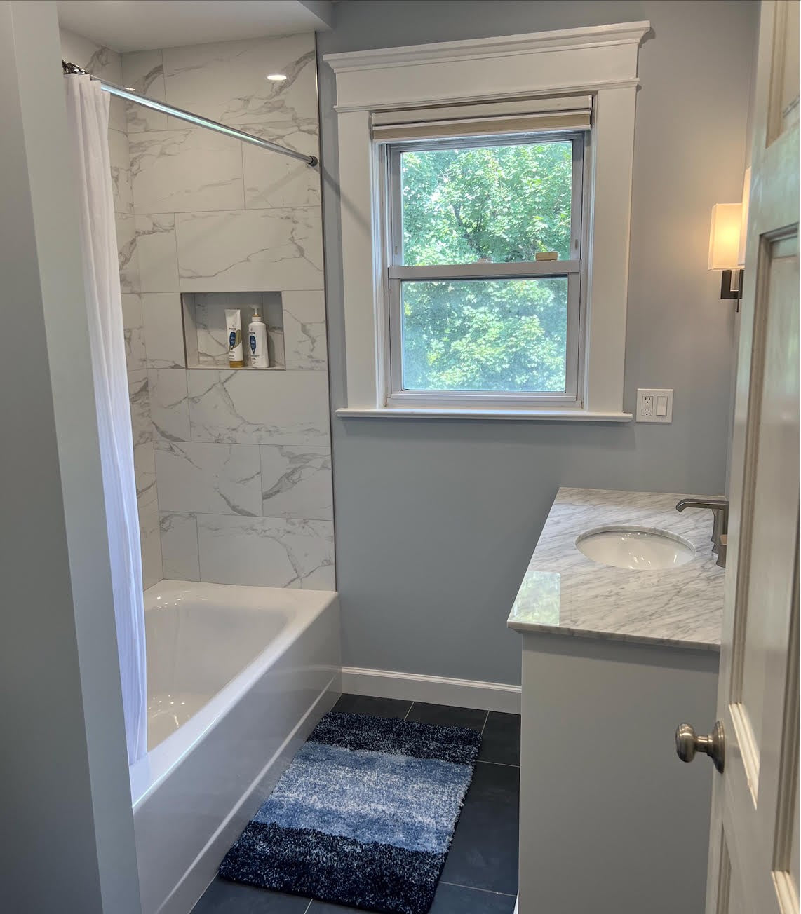 metal strip edging in bathroom
