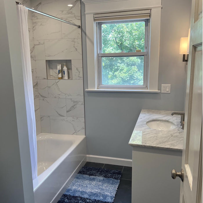 metal strip edging in bathroom