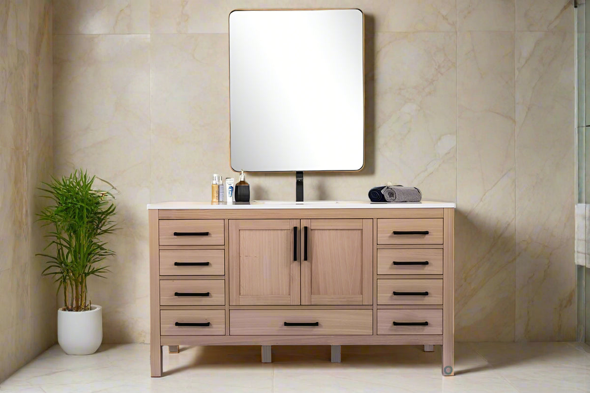 Ashley 60" Natural Oak Single Bowl Bathroom Cabinet