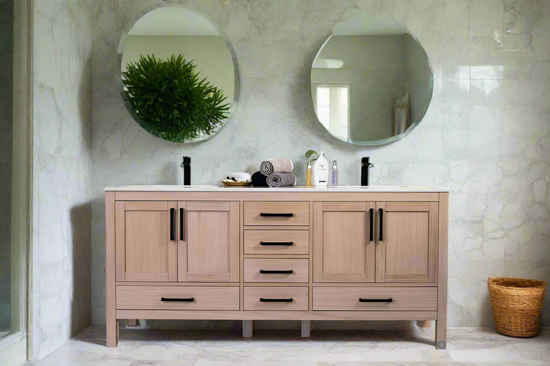 Ashley 72" Natural Oak Double Bowls Bathroom Cabinet