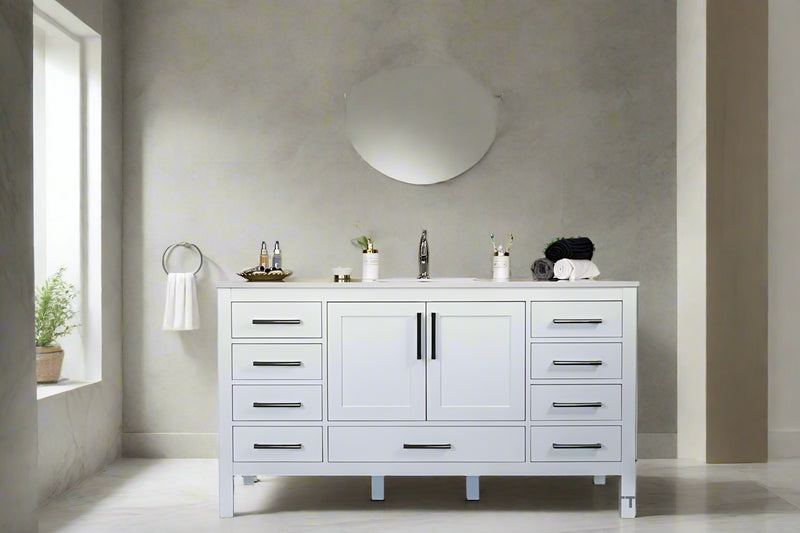 Ashley 60" White Single Bowl Bathroom Cabinet