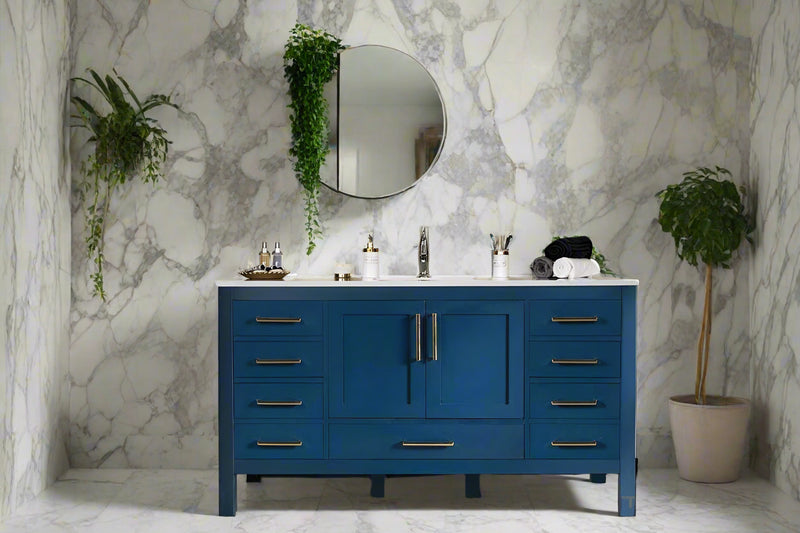 Ashley 60" Blue Single Bowl Bathroom Cabinet