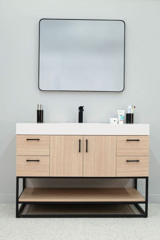 Solana Natural Oak 48" Double Bowls Bathroom Cabinet