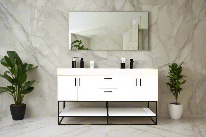 Solana White 60" Double Bowls Bathroom Cabinet