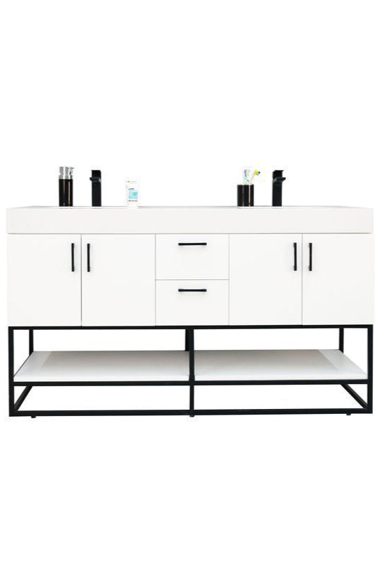 Solana White 60" Double Bowls Bathroom Cabinet