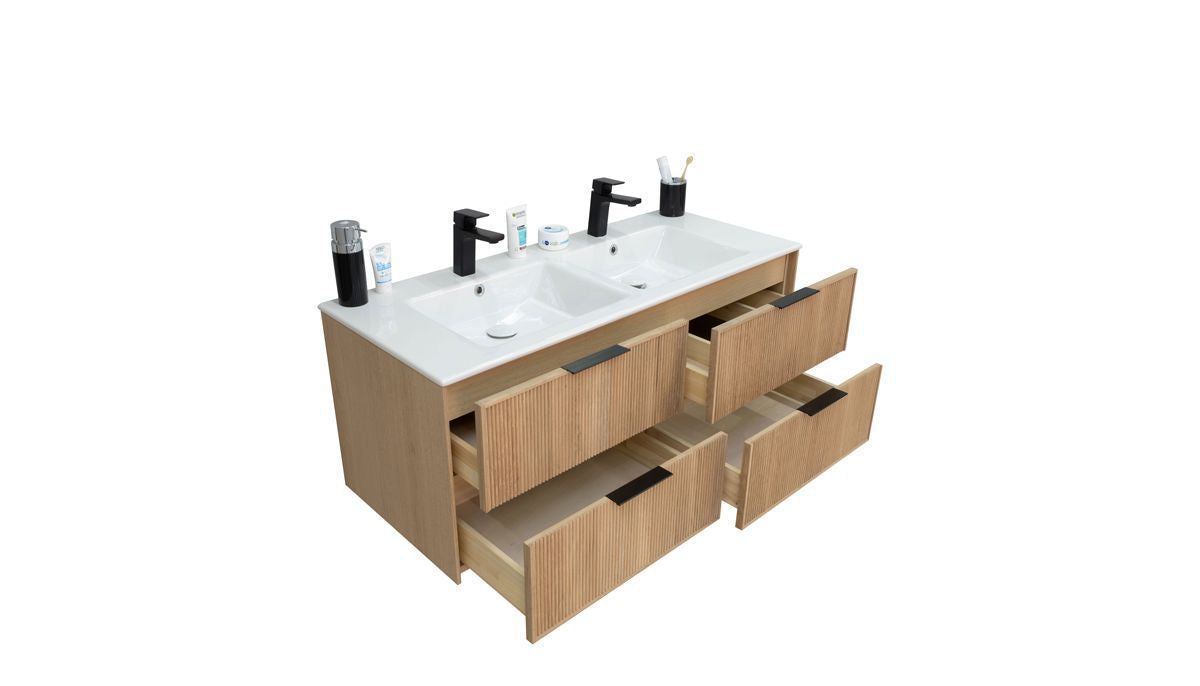 Sorrento Natural Oak Double Bowls 48" Bathroom Cabinet