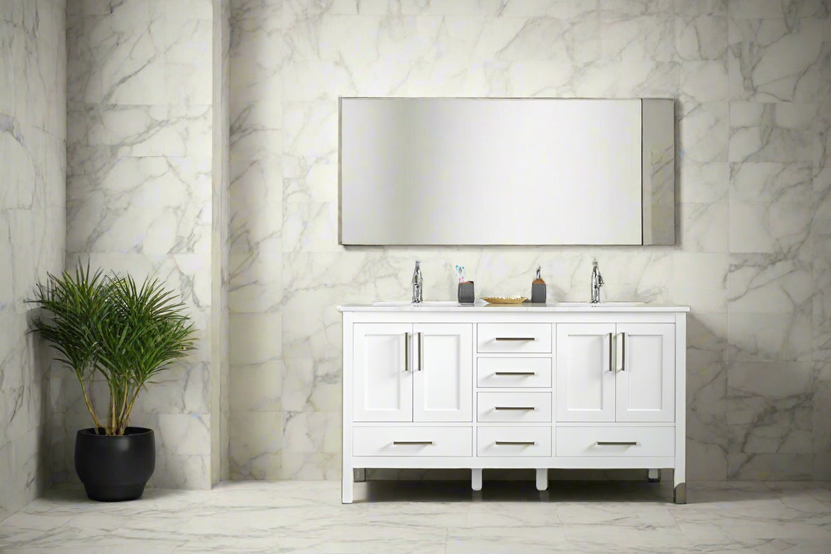 Ashley 60" White Double Bowls Bathroom Cabinet