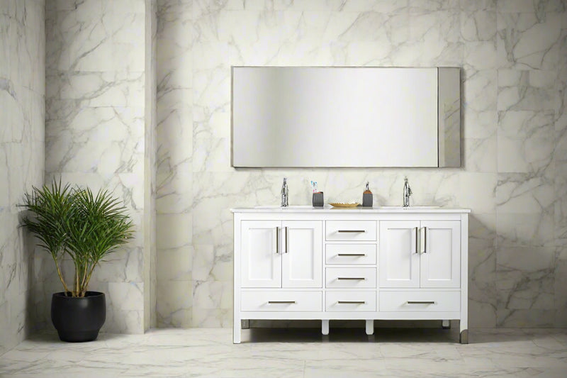Ashley 60" White Double Bowls Bathroom Cabinet