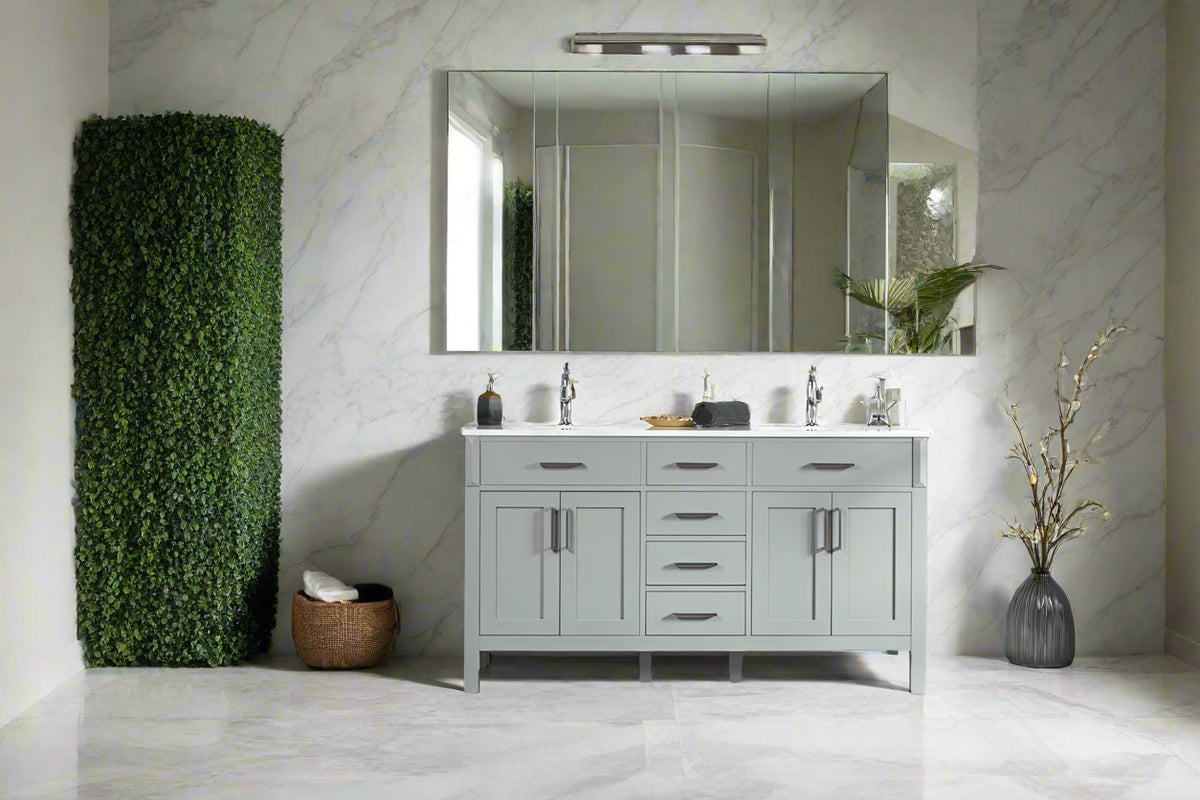 Fawna 60" Gray Double Bowls Bathroom Cabinet