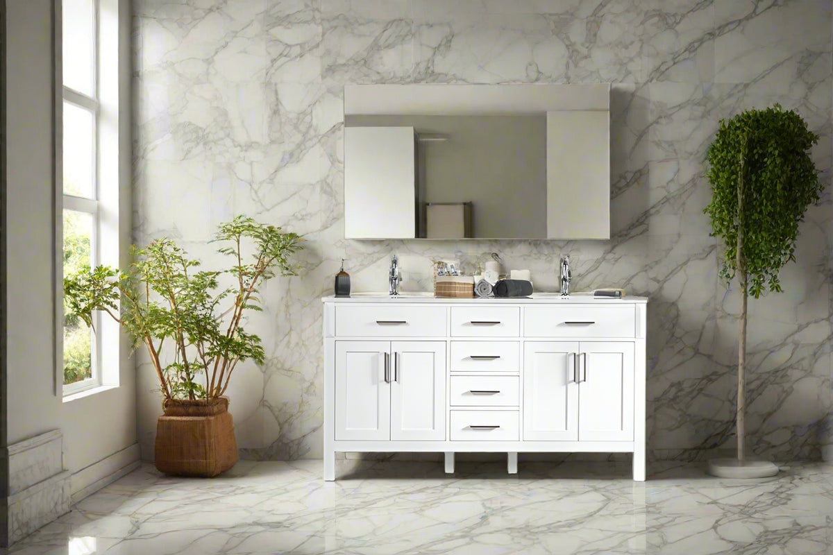 Fawna 60" White Double Bowls Bathroom Cabinet