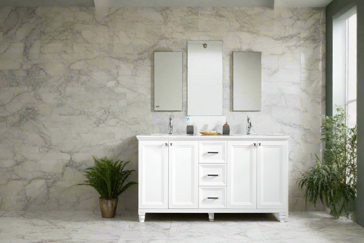 Isabel 60" White Double Bowls Bathroom Cabinet
