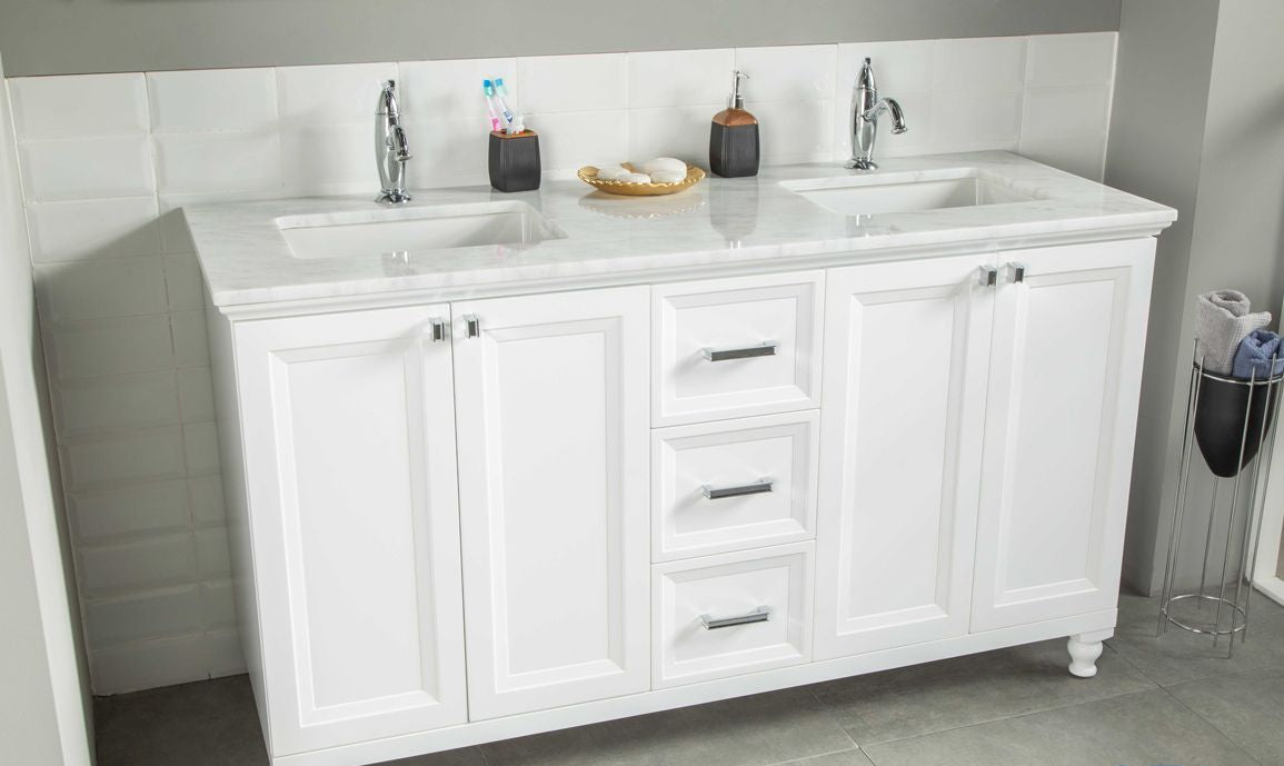Isabel 60" White Double Bowls Bathroom Cabinet