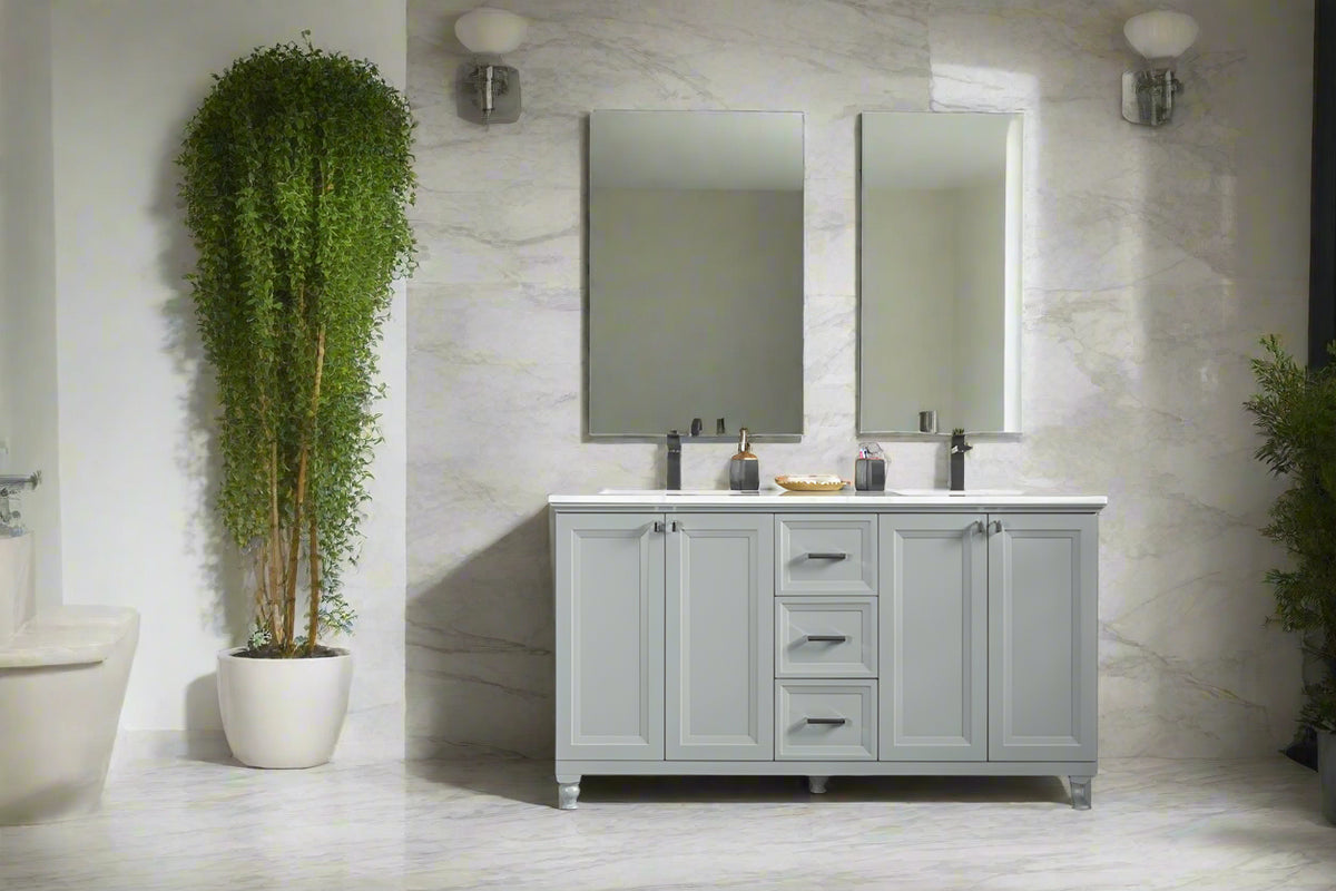 Isabel 60" Gray Double Bowls Bathroom Cabinet