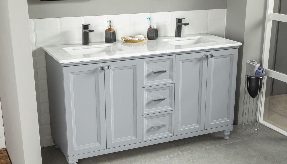 Isabel 60" Gray Double Bowls Bathroom Cabinet