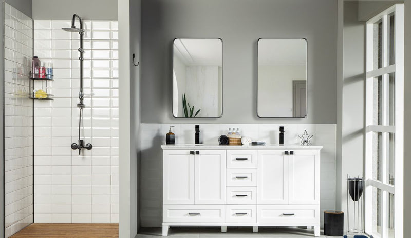 Paloma 60" White Double Bowls Bathroom Cabinet