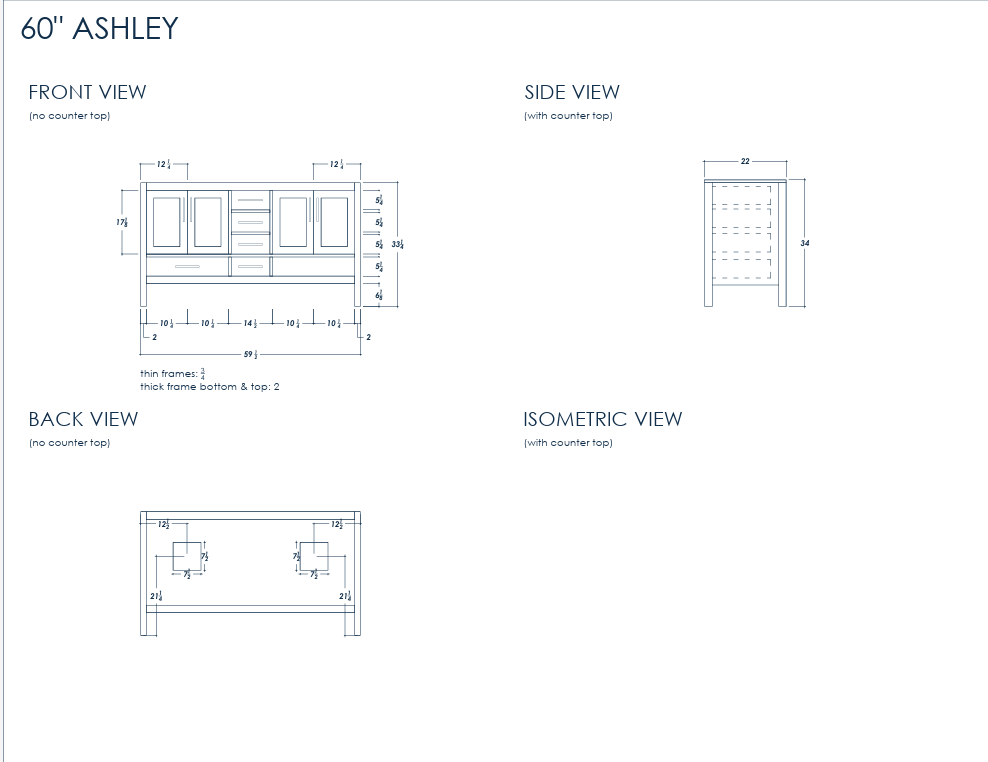 Ashley 60" White Double Bowls Bathroom Cabinet
