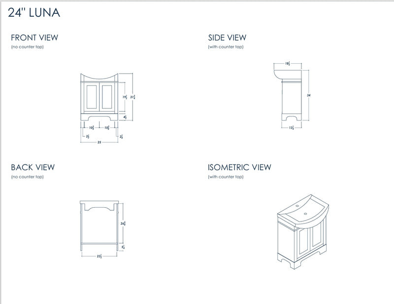 Luna 25" Pepper Bathroom Cabinet