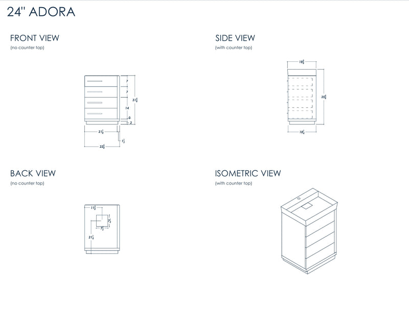 Adora 24" Bright White Bathroom Cabinet