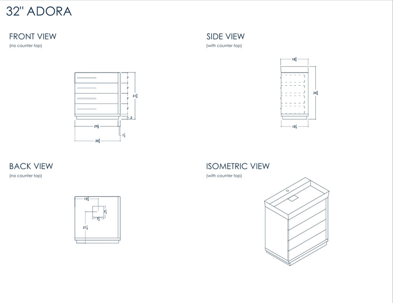 Adora 32" Light Gray Bathroom Cabinet