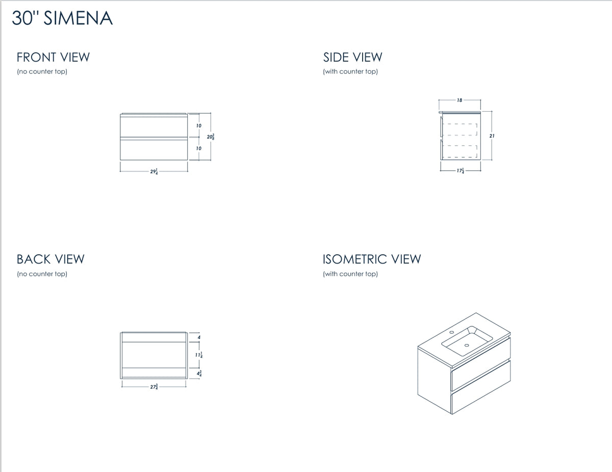 Simena 30" White Bathroom Cabinet