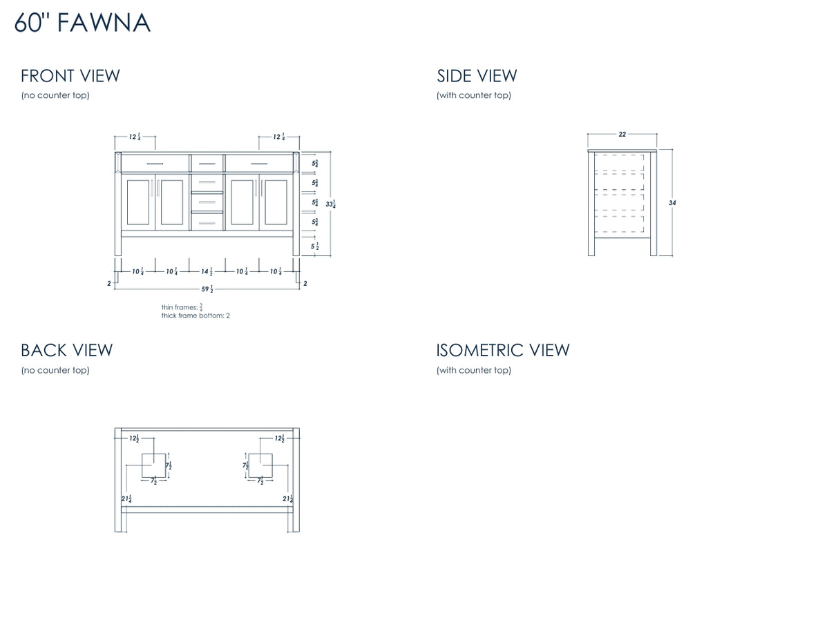 Fawna 60" White Double Bowls Bathroom Cabinet