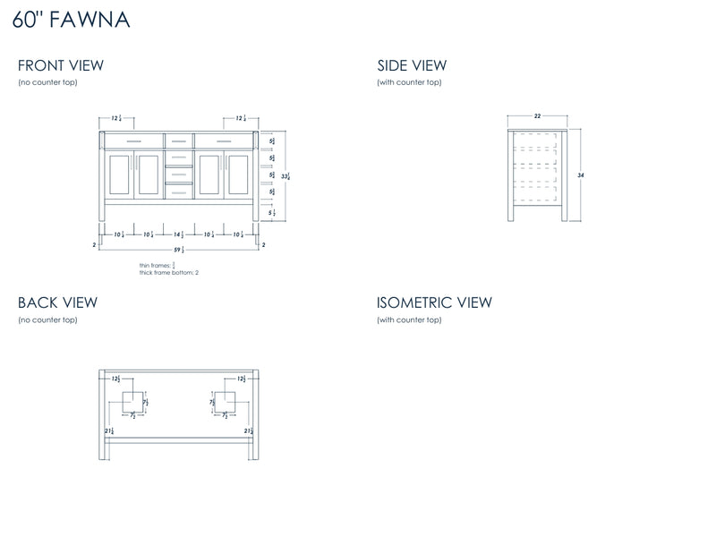 Fawna 60" White Double Bowls Bathroom Cabinet