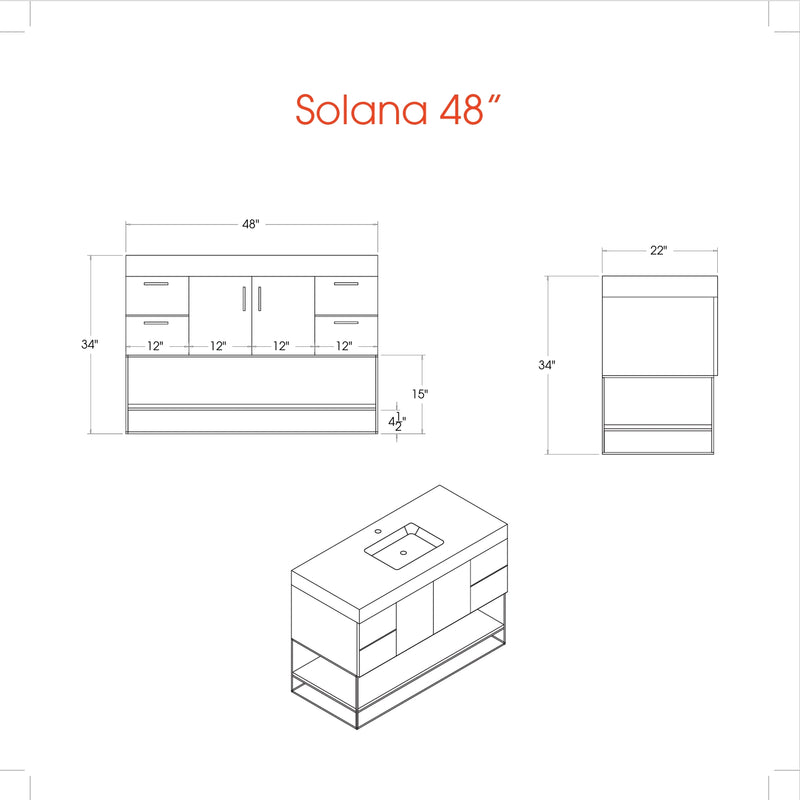 Solana Natural Oak 48" Double Bowls Bathroom Cabinet