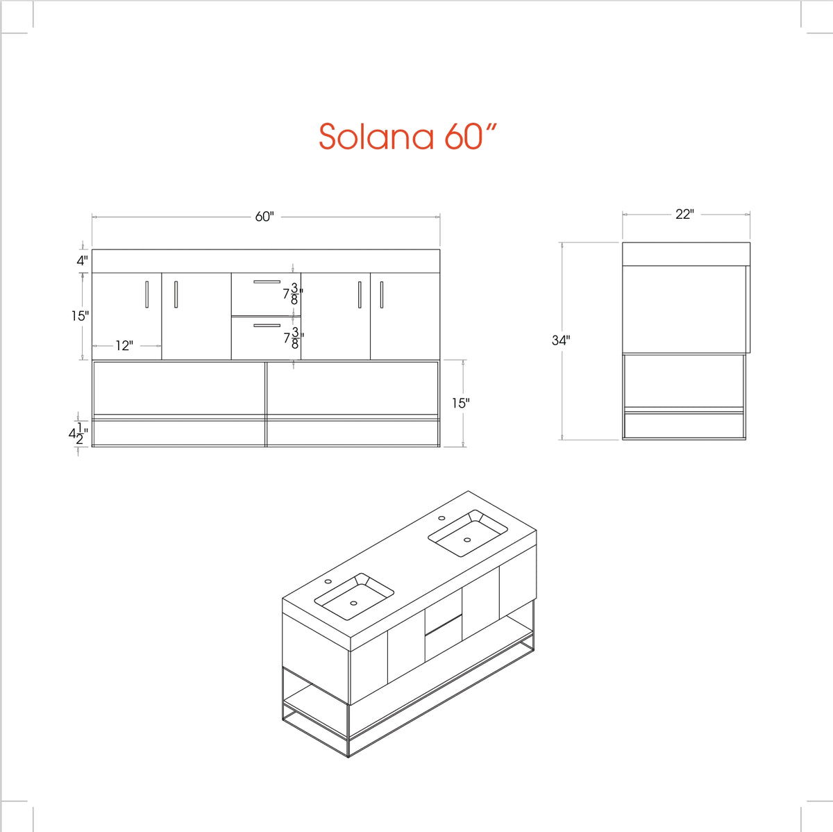 Solana Natural Oak 60" Double Bowls Bathroom Cabinet