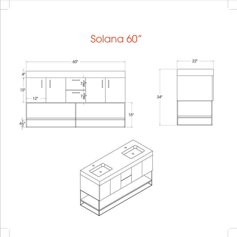 Solana Natural Oak 60" Double Bowls Bathroom Cabinet