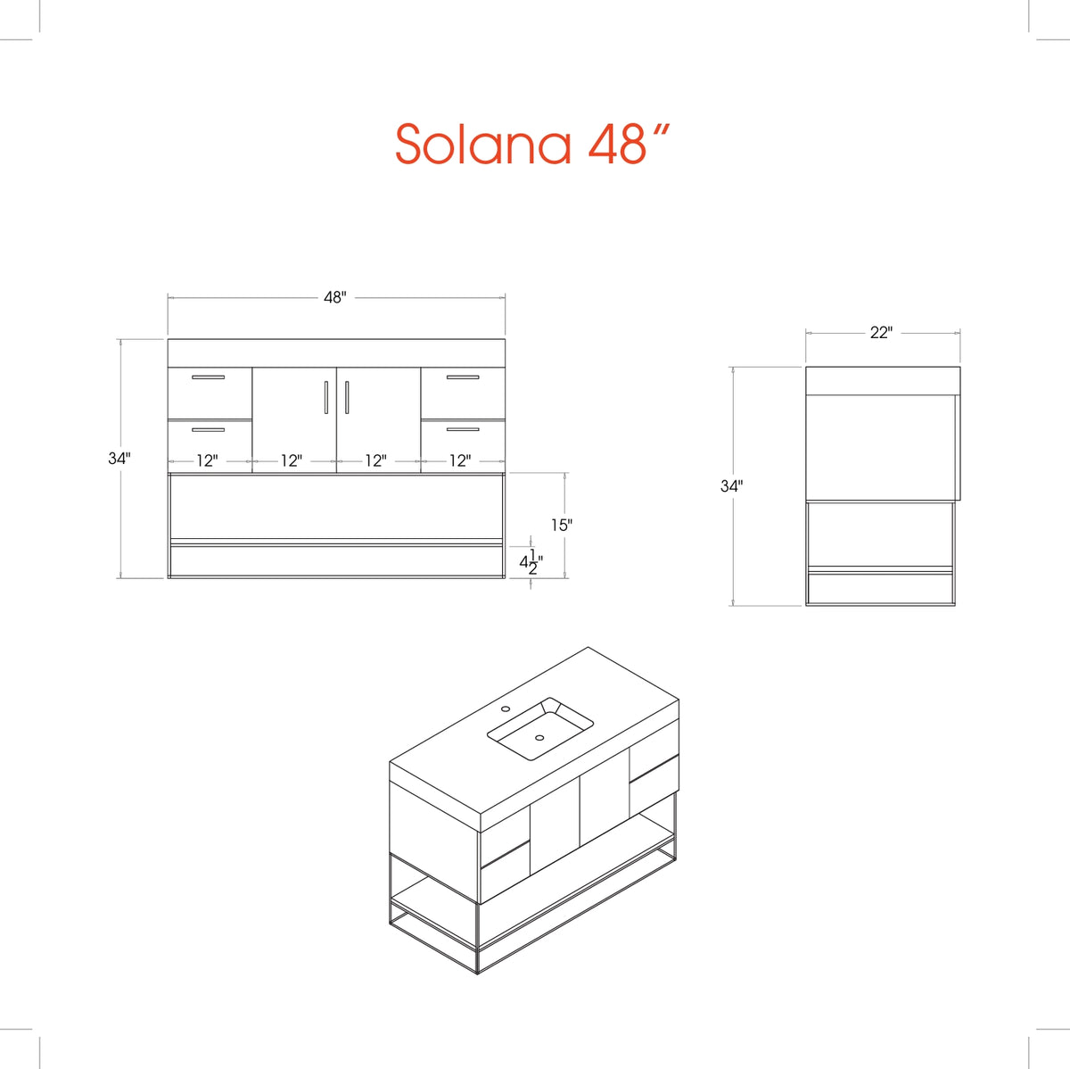 Solana White 48" Bathroom Cabinet