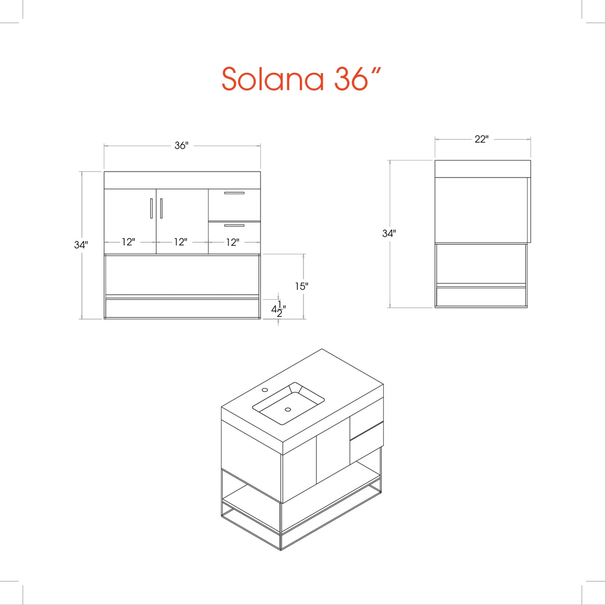 Solana Natural Oak 36" Bathroom Cabinet