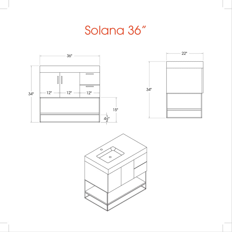 Solana Natural Oak 36" Bathroom Cabinet