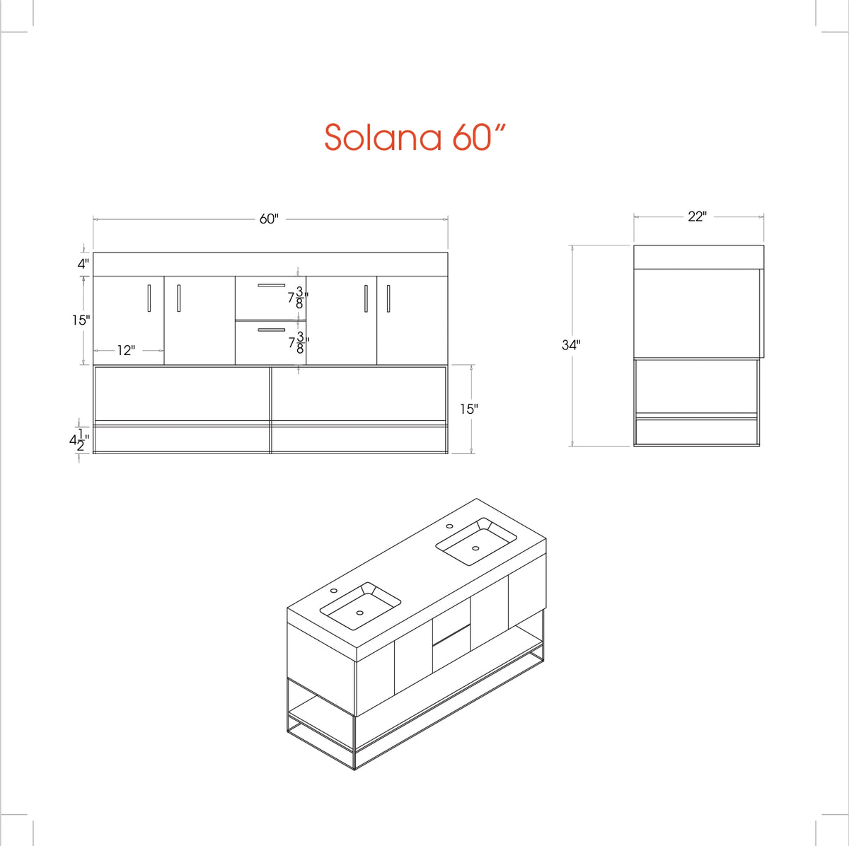 Solana White 60" Double Bowls Bathroom Cabinet