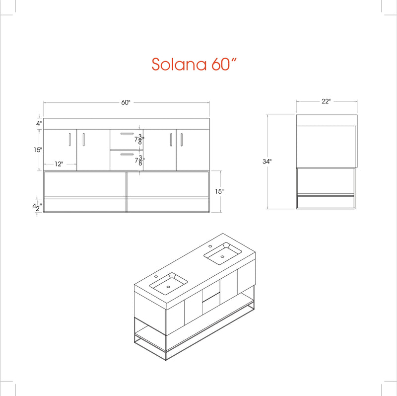 Solana White 60" Double Bowls Bathroom Cabinet