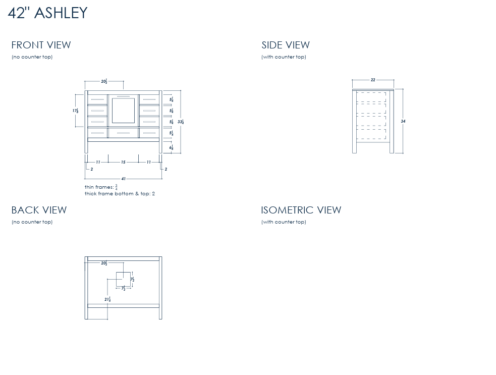 Ashley 42" Blue Bathroom Cabinet