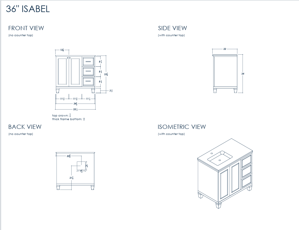 Isabel 36" Gray Bathroom Cabinet