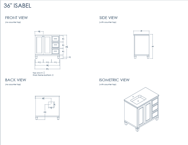 Isabel 36" Gray Bathroom Cabinet