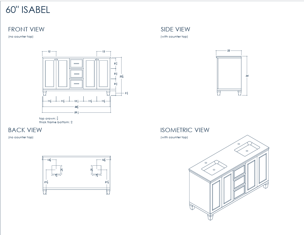 Isabel 60" White Double Bowls Bathroom Cabinet