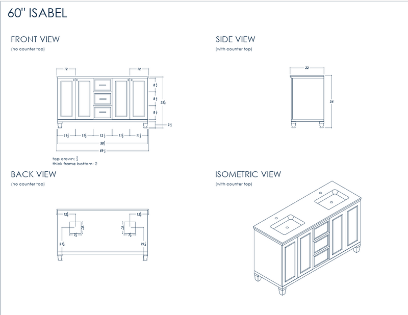 Isabel 60" White Double Bowls Bathroom Cabinet