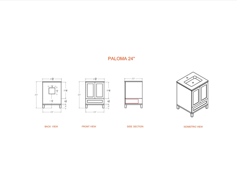Paloma 24" Dark Gray Bathroom Cabinet