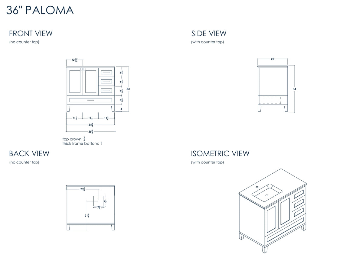 Paloma 36" Dark Gray Bathroom Cabinet