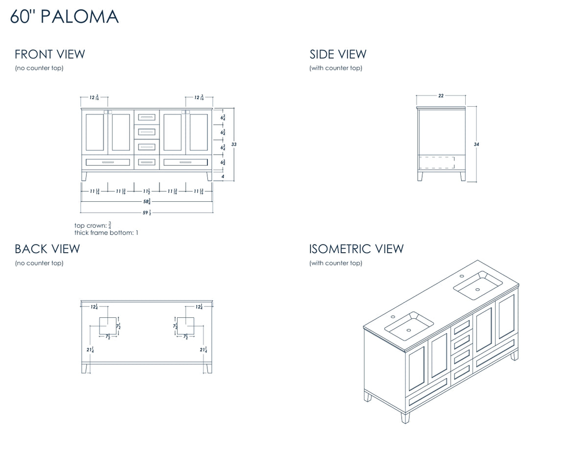 Paloma 60" Dark Gray Double Bowls Bathroom Cabinet