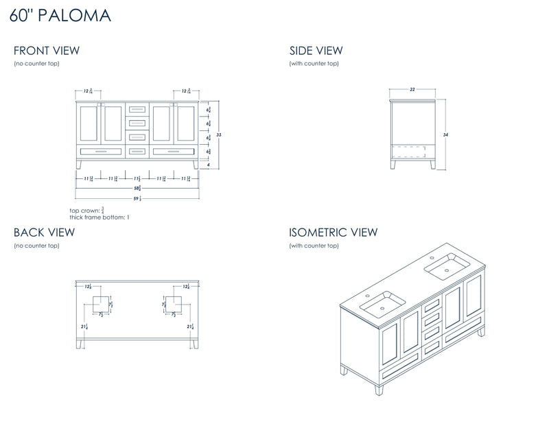 Paloma 60" Dark Gray Double Bowls Bathroom Cabinet