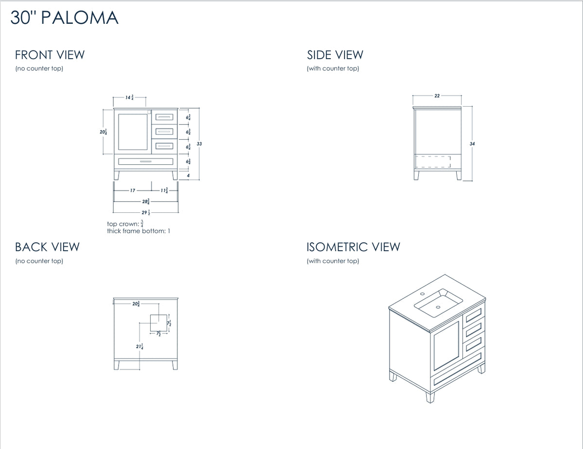 Paloma 30" White Bathroom Cabinet