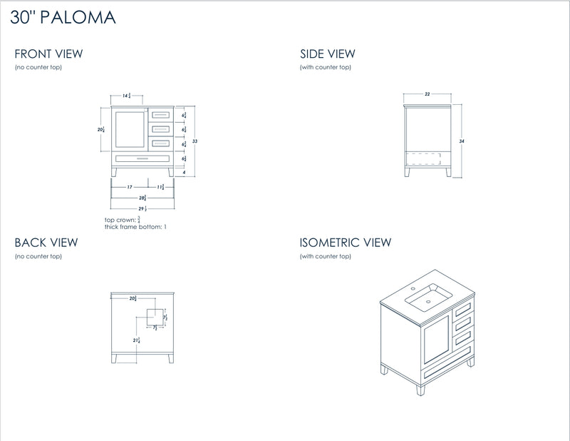 Paloma 30" White Bathroom Cabinet