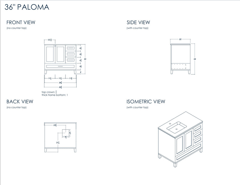 Paloma 36" White Bathroom Cabinet
